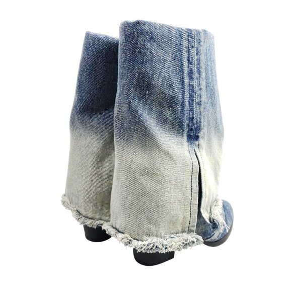 Blue Faded Denim Fringe Fashion Boots Womens Size 6 Textile - Picture 4 of 9